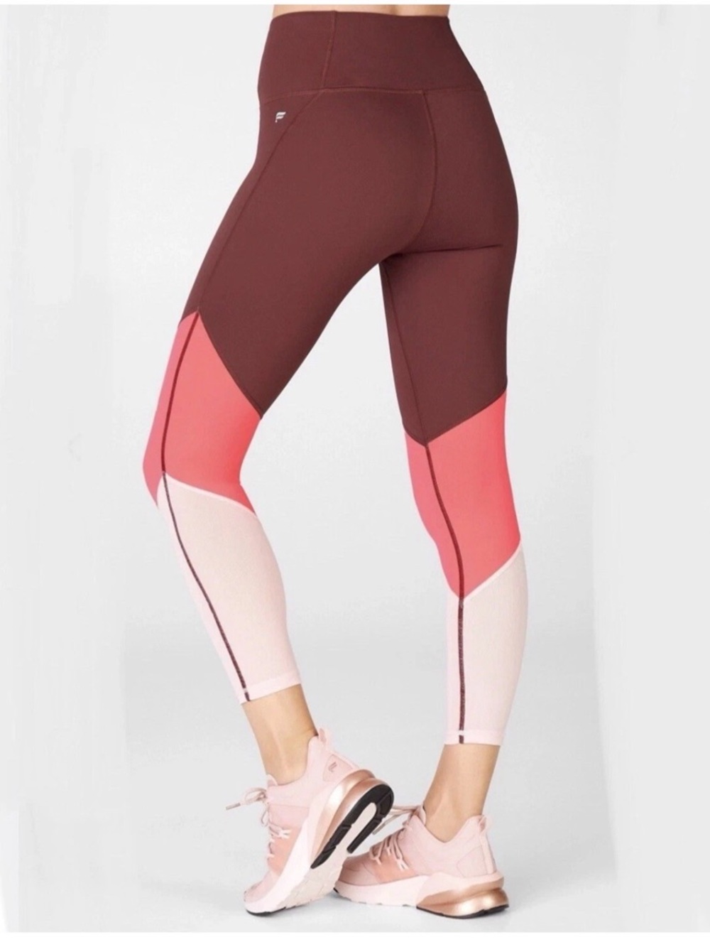 Fabletics Women's Zone High-Waisted Leggings 7/8 Maroon Color Block Size Large